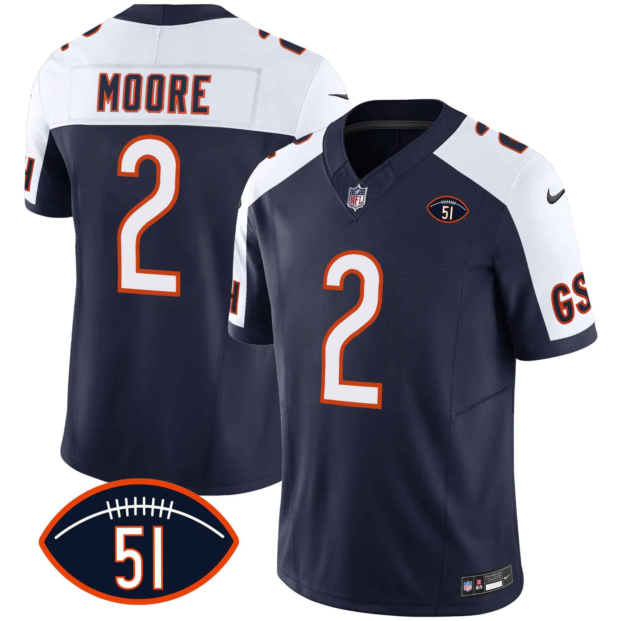 Men Chicago Bears #2 Moore Blue 2024 Nike Patch GSH Vapor NFL Jersey